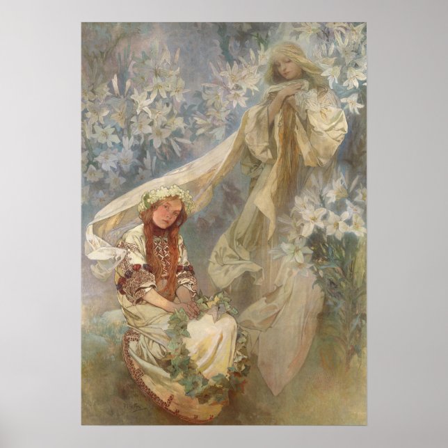 Póster Alfons Mucha - Madonna de los Lilies 1905 (Frente)