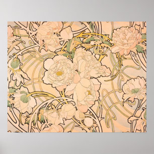 Póster Alfonse Mucha Art Nouveau Peonies