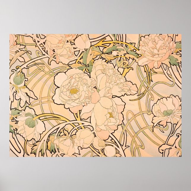 Póster Alfonse Mucha Art Nouveau Peonies (Frente)