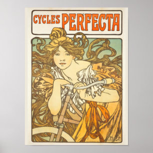 Póster Alfonse Mucha Retro Mujer Ciclismo Vintage