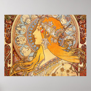 Póster Alfonse Mucha Zodiac Art Nouveau Mujer