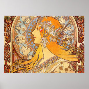 Póster Alfonse Mucha Zodiac Art Nouveau Mujer