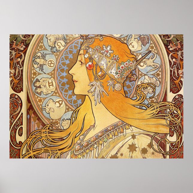 Póster Alfonse Mucha Zodiac Art Nouveau Mujer (Frente)