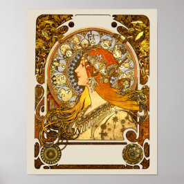 Póster Alfonse Mucha Zodiac Art Nouveau Mujer