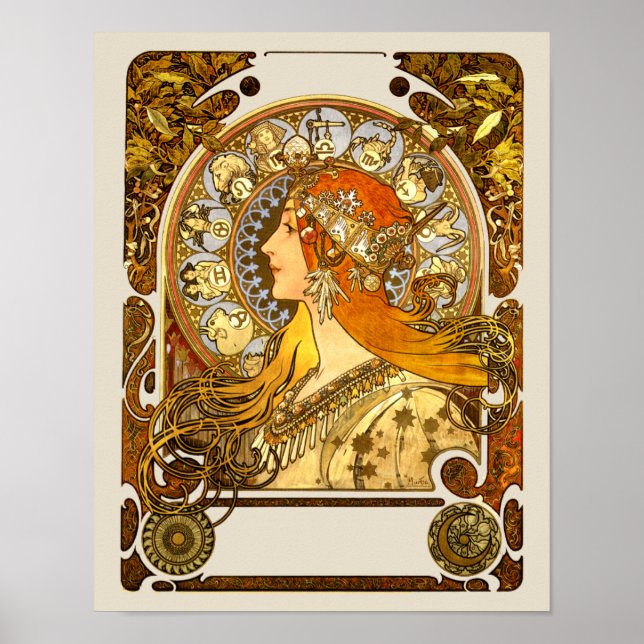 Póster Alfonse Mucha Zodiac Art Nouveau Mujer (Frente)
