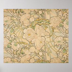 Póster Alfonso floral vintage Mucha Peonies GalleryHD