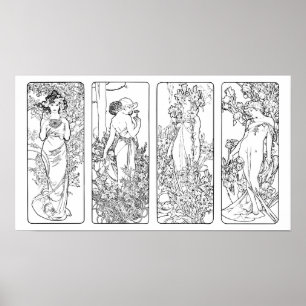 Póster Alfonso Mucha - Cuatro estaciones - posts en blanc