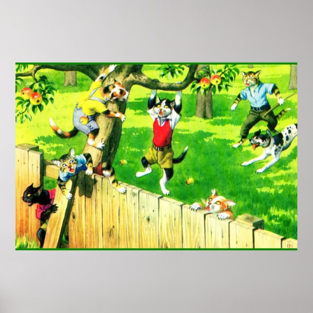 Póster Alfred Mainzer gata trepando un manzano (Frente)