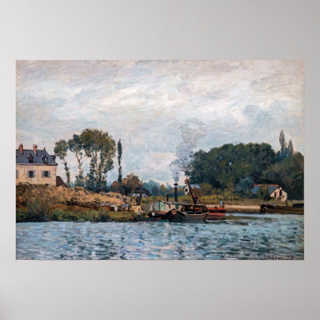 Póster Alfred Sisley - Boats at the Lock at Bougival (Frente)