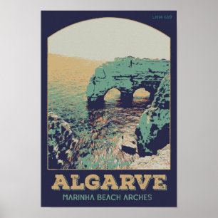 Póster Algarve Marinha Beach Portugal Viaje de cosecha