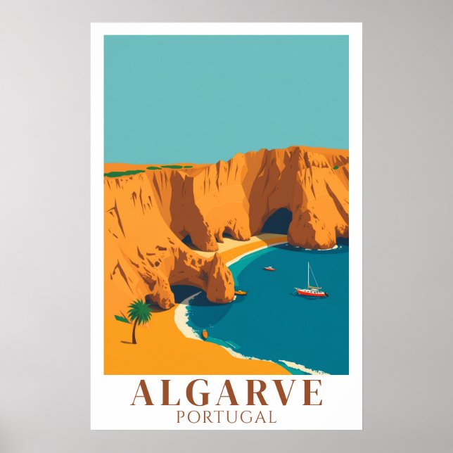 Póster Algarve Portugal Beach Vintage Travel Art (Frente)