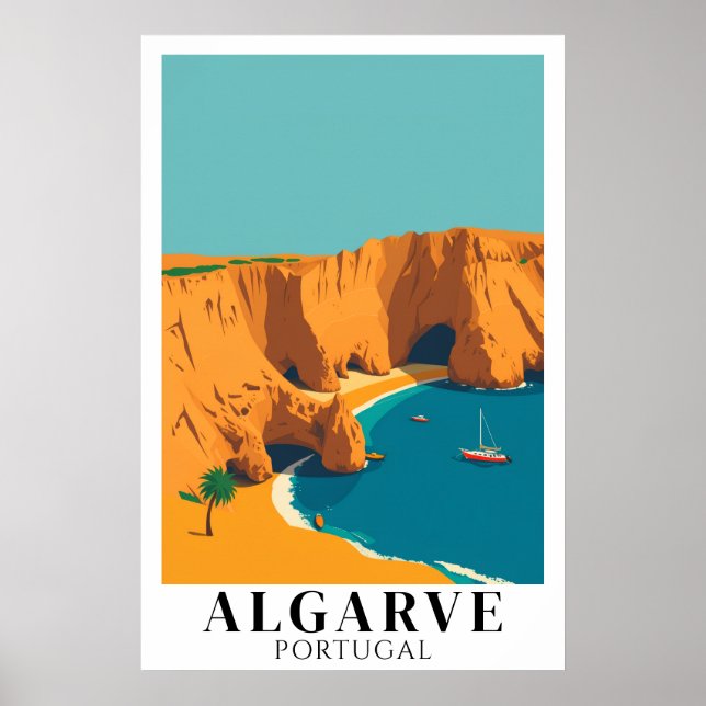 Póster Algarve Portugal Beach Vintage Travel Art (Frente)