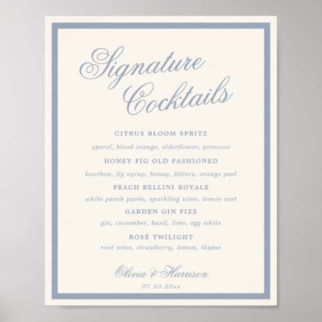 Póster Algo Azul Bebidas Destacadas Dusty Blue Firma (Frente)