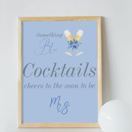 Póster Algo de Blue Champagne Floral Bridal Shower Bar