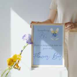 Póster Algo de Blue Champagne Floral Bridal Shower Bar