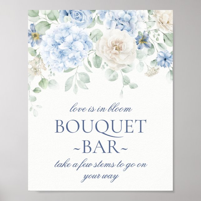 Póster Algo Floral Azul Hydrangea Bridal Bouquet Bar (Frente)