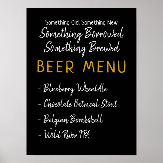Póster Algo prestado, algo elaborado Menú de cerveza (Frente)