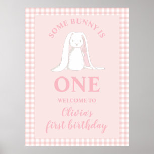 Póster Algún conejito cumple su primer cumpleaños rosa
