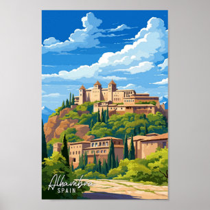 Póster Alhambra España ilustracion de viajes Art Vintage