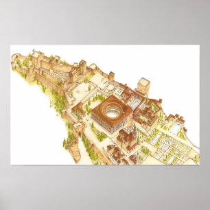 Póster Alhambra Granada España. Castillo y palacio