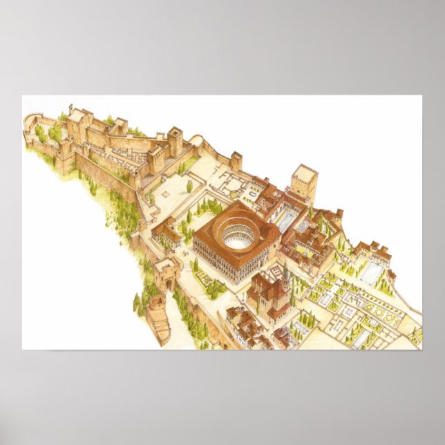 Póster Alhambra Granada España. Castillo y palacio (Frente)