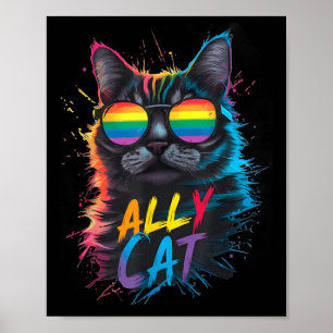 Póster Aliado LGBT Gato Sé Amable Arcoíris Gay Divertido 