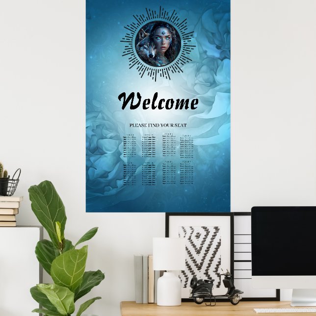 Póster Alianza celestial el lobo y la bella mujer (Oficina en casa)