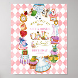 Póster Alice in Wonderland 1st birthday Pink Welcome