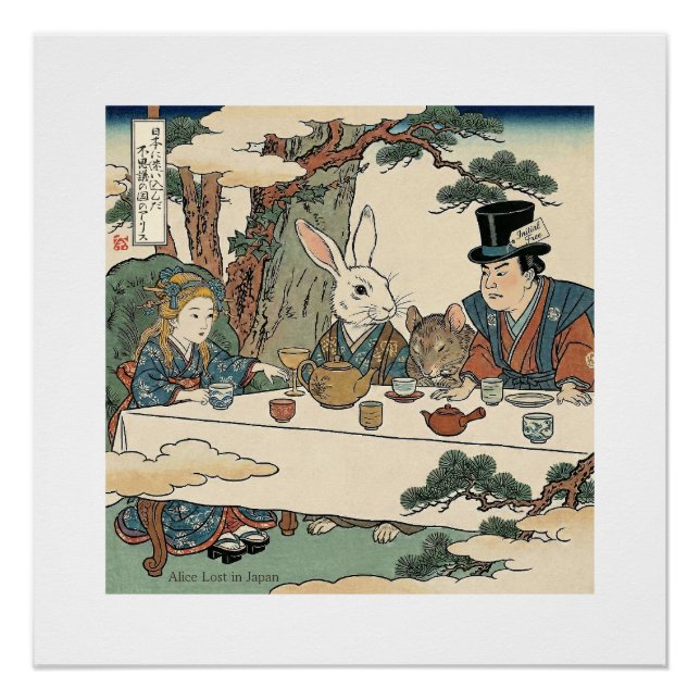 Póster Alice Lost in Japan | Ukiyo-e Mad Tea Party (Anverso)