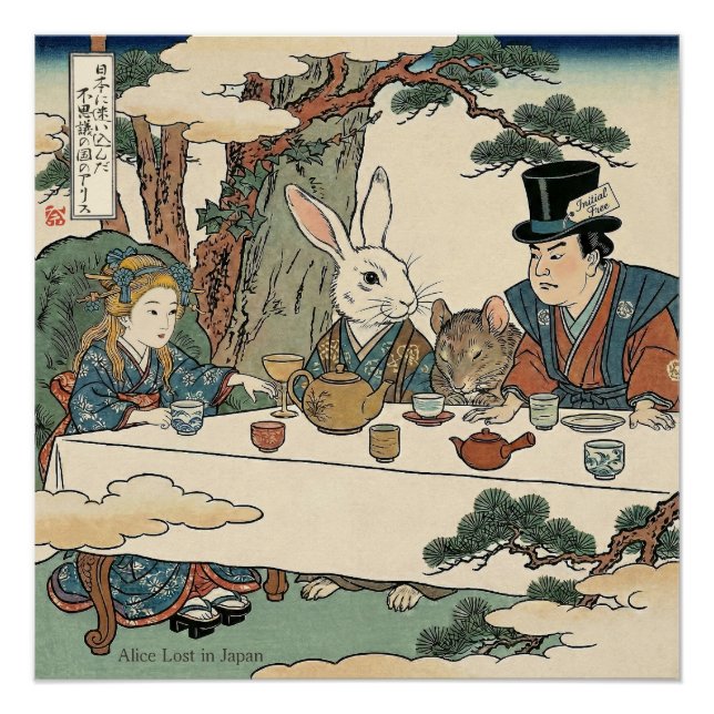 Póster Alice Lost in Japan | Ukiyo-e Mad Tea Party (Anverso)
