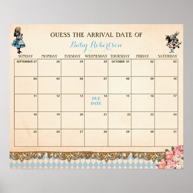Póster Alice Wonderland Baby Guess Due Date Calendar (Frente)
