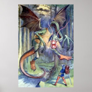 Póster Alice y el Poster de color completo de Jabberwocky