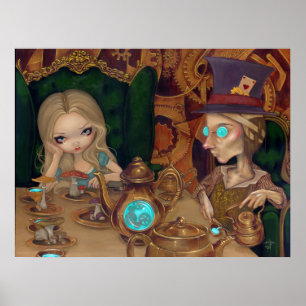 Póster Alice y Mad Hatter steampunk wonderland Print