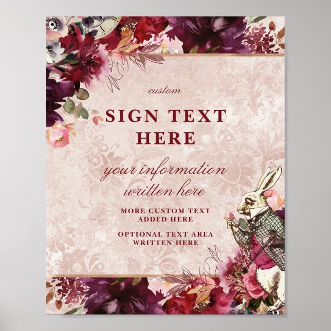 Póster Alicia en el Rótulo elegante de boda personalizada (Frente)