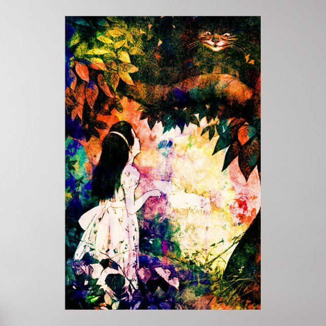 Póster Alicia en la acuarela del gato cheshire en el país (Frente)