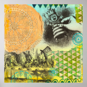 Póster Alicia en la pintura de medios mixtos de Fiesta de