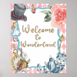 Póster Alicia en signo de bienvenida de fiesta de cumplea