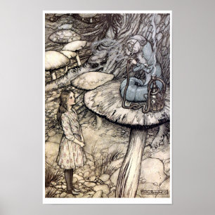 Póster Alicia vintage con oruga para fumar narguile