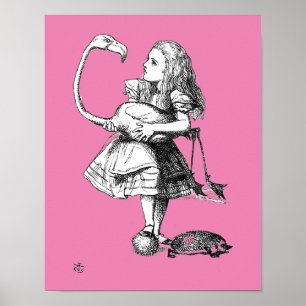 Póster Alicia y el Flamingo (bkgrd rosa)