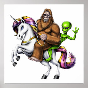 Póster Alien Bigfoot Riding Unicorn