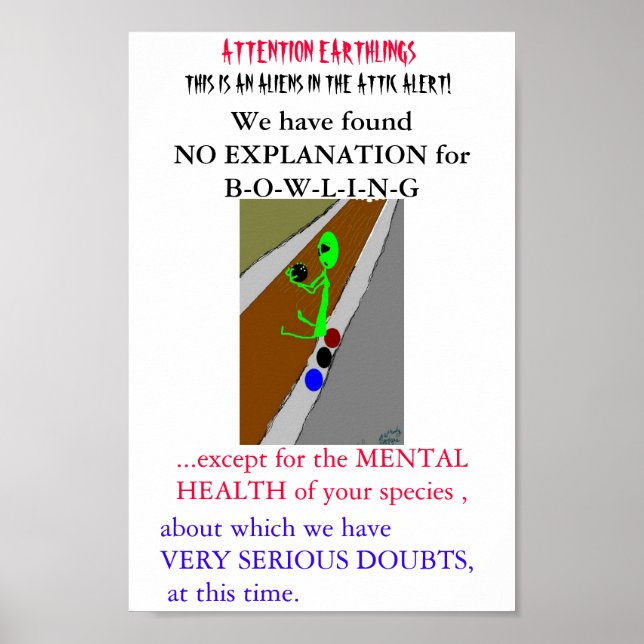 Póster Alien Bowling Alley por la artista Wendy Bridges (Frente)