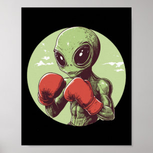 Póster Alien Boxer Listo Para Luchar Con Guantes
