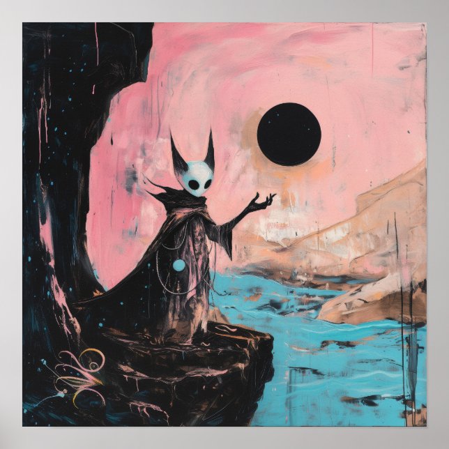 Póster Alien Cat Black Moon Witchy AI Art Matte Value (Frente)