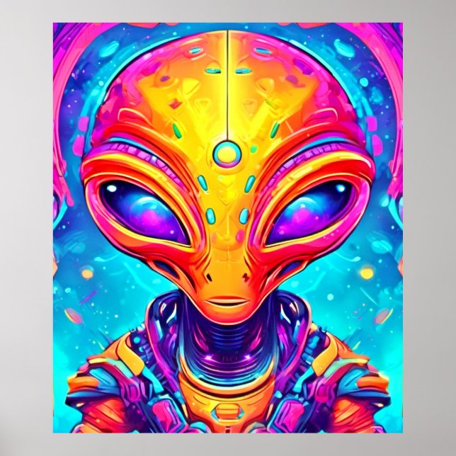 Póster Alien del ciborg galáctico con brillo neón (Frente)