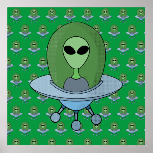 Póster Alien en su pequeña nave espacial