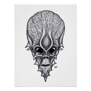 Póster Alien Face , reconstrucción facial de cráneo afric