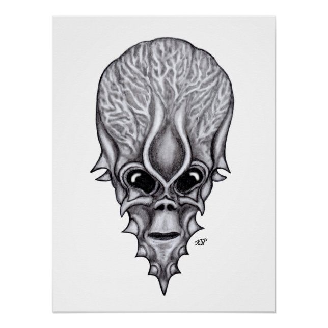 Póster Alien Face , reconstrucción facial de cráneo afric (Anverso)