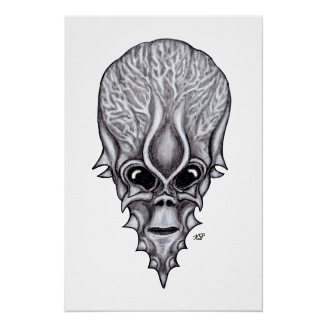 Póster Alien Face , reconstrucción facial de cráneo afric (Anverso)