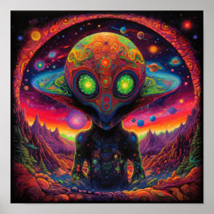 Póster Alien Friend psicodélico