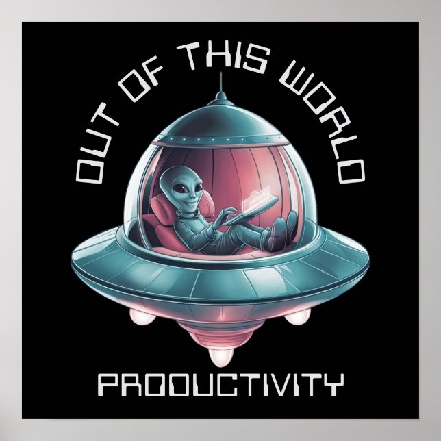 Póster Alien gracioso en OVNI (Frente)